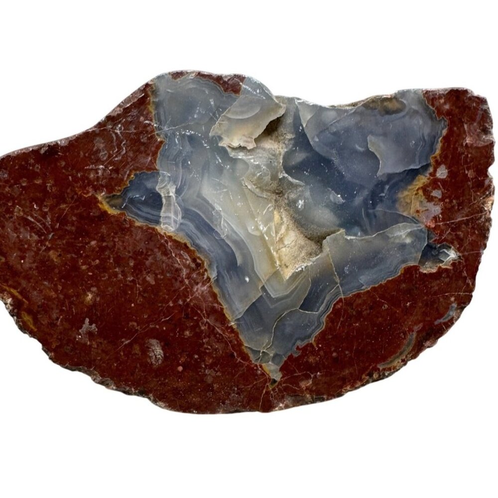 Polished Red Blue Agate Geode Specimen blue 6x4x3" collectable clear brown READ